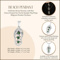 .925 Sterling Silver Green Enamel Sea Turtle Sandals Beach Flip-Flops Milgrain Pendant Necklace (Available in Small/Medium/Large)