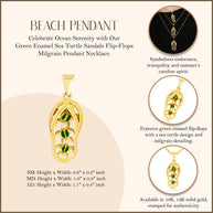 Gold Green Enamel Sea Turtle Sandals Beach Flip-Flops Milgrain Pendant Necklace (Available in Small/Medium/Large & Yellow/Rose/White Gold)