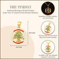 Gold Enamel Cedar Tree of Lebanon Circle Pendant Necklace (Available in Yellow/Rose/White (Gold)