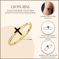 Gold Black Enamel Cross Lab Grown Diamond Ring (Available in Yellow/Rose/White Gold)