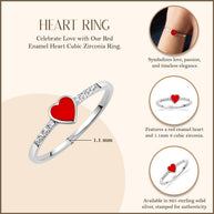 .925 Sterling Silver Red Enamel Heart Cubic Zirconia Ring