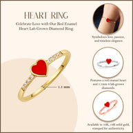 Gold Red Enamel Heart Lab Grown Diamond Ring (Available in Yellow/Rose/White Gold)