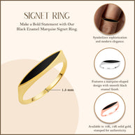 Gold Black Enamel Marquise Signet Ring (Available in Yellow/Rose/White Gold)
