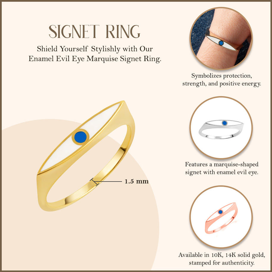 Gold Enamel Evil Eye Marquise Signet Ring (Available in Yellow/Rose/White Gold)