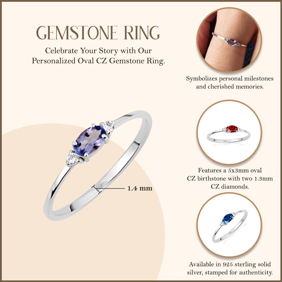 .925 Sterling Silver Personalized Oval Gemstone Ring