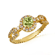 Gold Round Gemstone Diamond Halo Studded Chain Link Ring (Available in Yellow/Rose/White Gold)