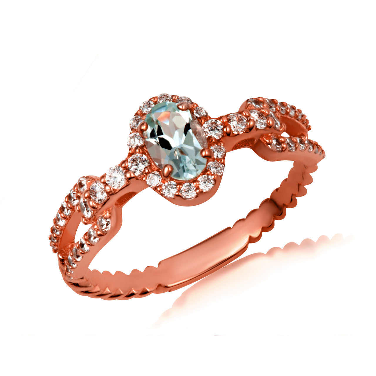 Gold Oval Gemstone Diamond Studded Chain Link Ring 6.4mm (Available in Yellow/Rose/White Gold)