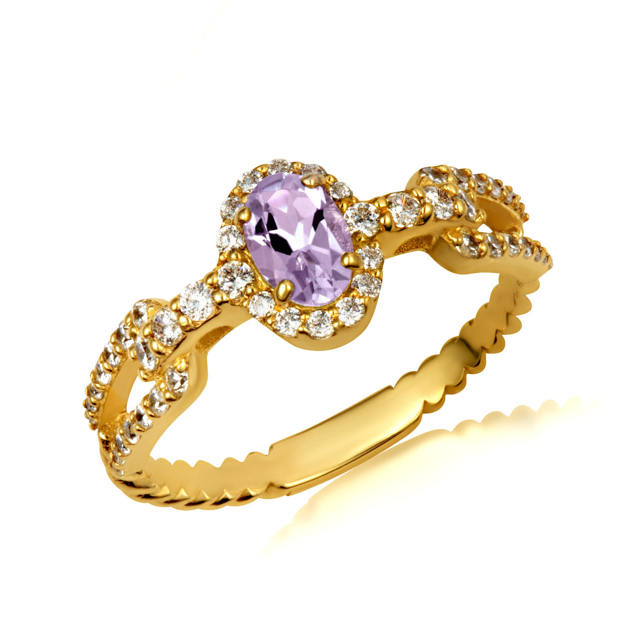 Gold Oval Gemstone Diamond Studded Chain Link Ring 6.4mm (Available in Yellow/Rose/White Gold)