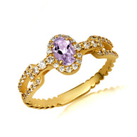 Gold Oval Gemstone Diamond Studded Chain Link Ring 6.4mm (Available in Yellow/Rose/White Gold)