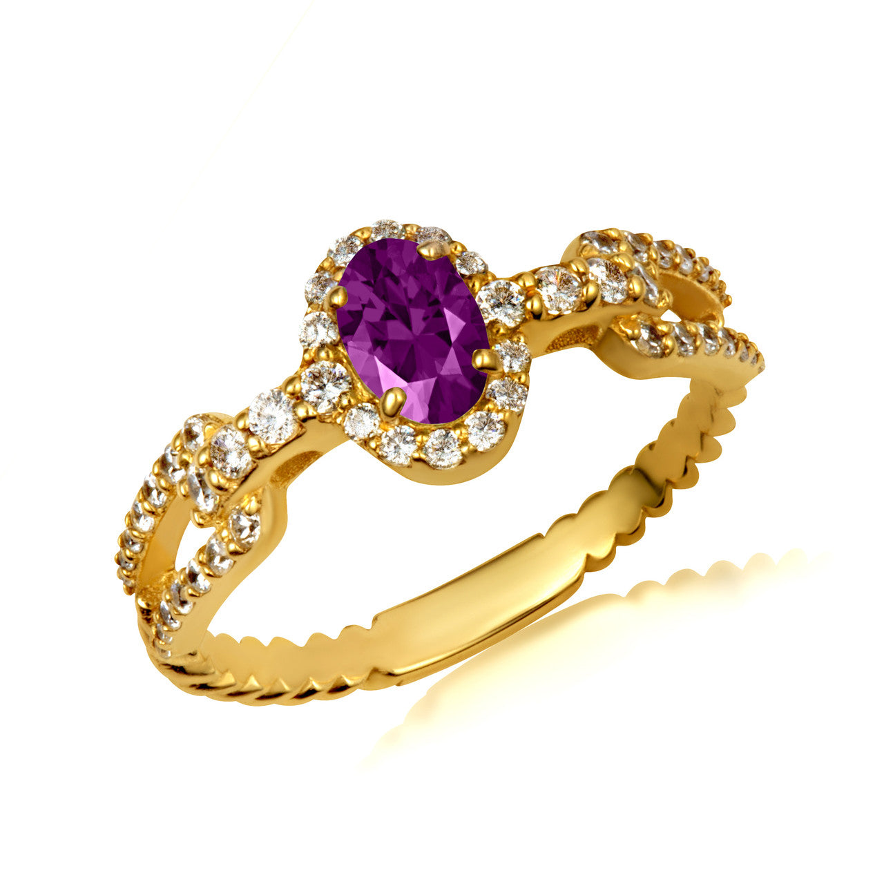 Gold Oval Gemstone Diamond Studded Chain Link Ring 6.4mm (Available in Yellow/Rose/White Gold)