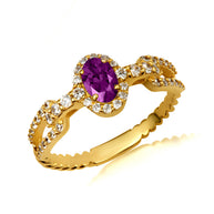 Gold Oval Gemstone Diamond Studded Chain Link Ring 6.4mm (Available in Yellow/Rose/White Gold)