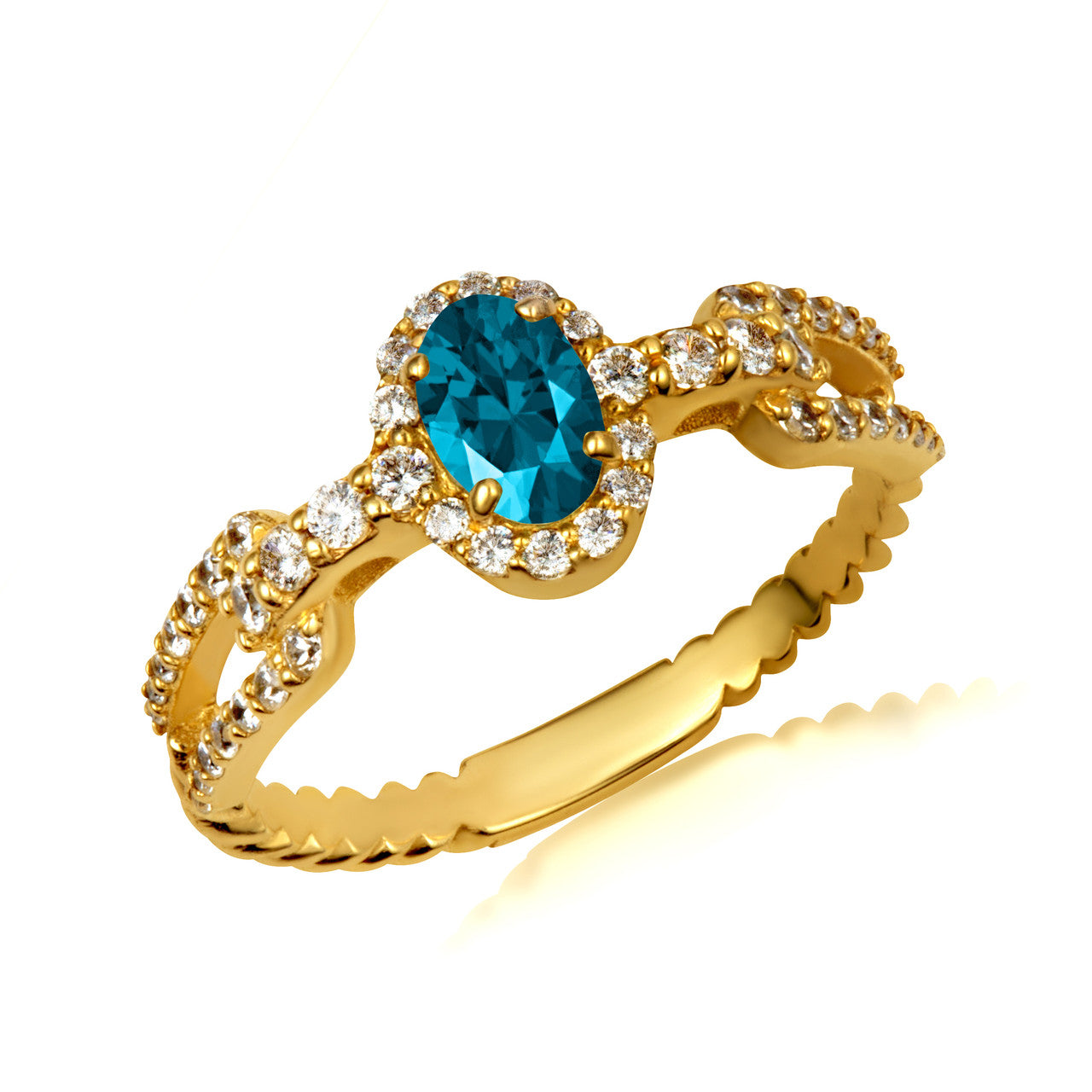 Gold Oval Gemstone Diamond Studded Chain Link Ring 6.4mm (Available in Yellow/Rose/White Gold)