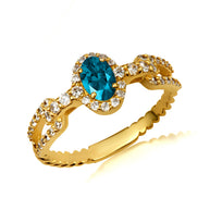 Gold Oval Gemstone Diamond Studded Chain Link Ring 6.4mm (Available in Yellow/Rose/White Gold)