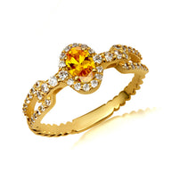 Gold Oval Gemstone Diamond Studded Chain Link Ring 6.4mm (Available in Yellow/Rose/White Gold)
