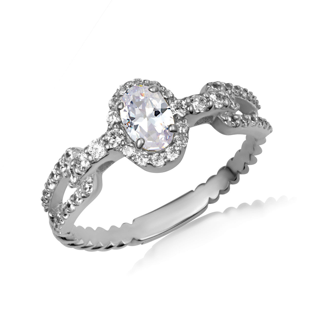 Gold Oval Gemstone Diamond Studded Chain Link Ring 6.4mm (Available in Yellow/Rose/White Gold)