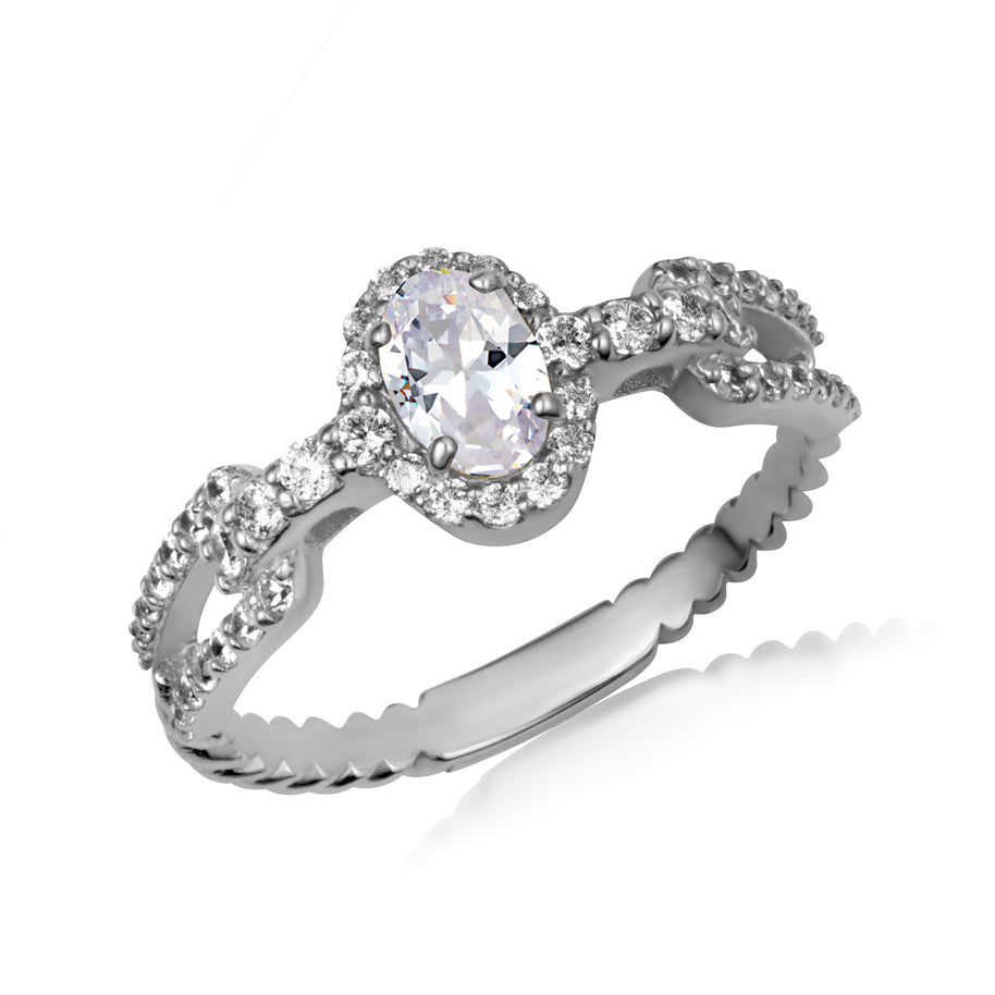 Gold Oval Gemstone Diamond Studded Chain Link Ring 6.4mm (Available in Yellow/Rose/White Gold)