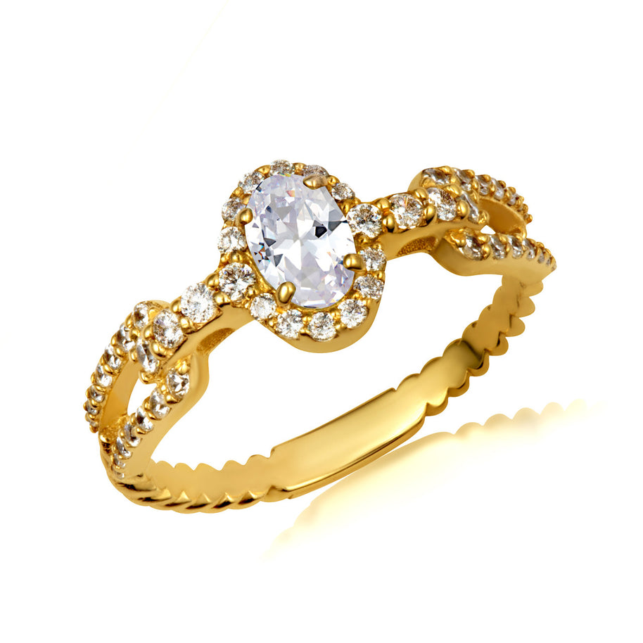 Gold Oval Gemstone Diamond Studded Chain Link Ring 6.4mm (Available in Yellow/Rose/White Gold)