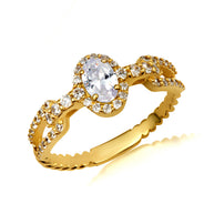 Gold Oval Gemstone Diamond Studded Chain Link Ring 6.4mm (Available in Yellow/Rose/White Gold)