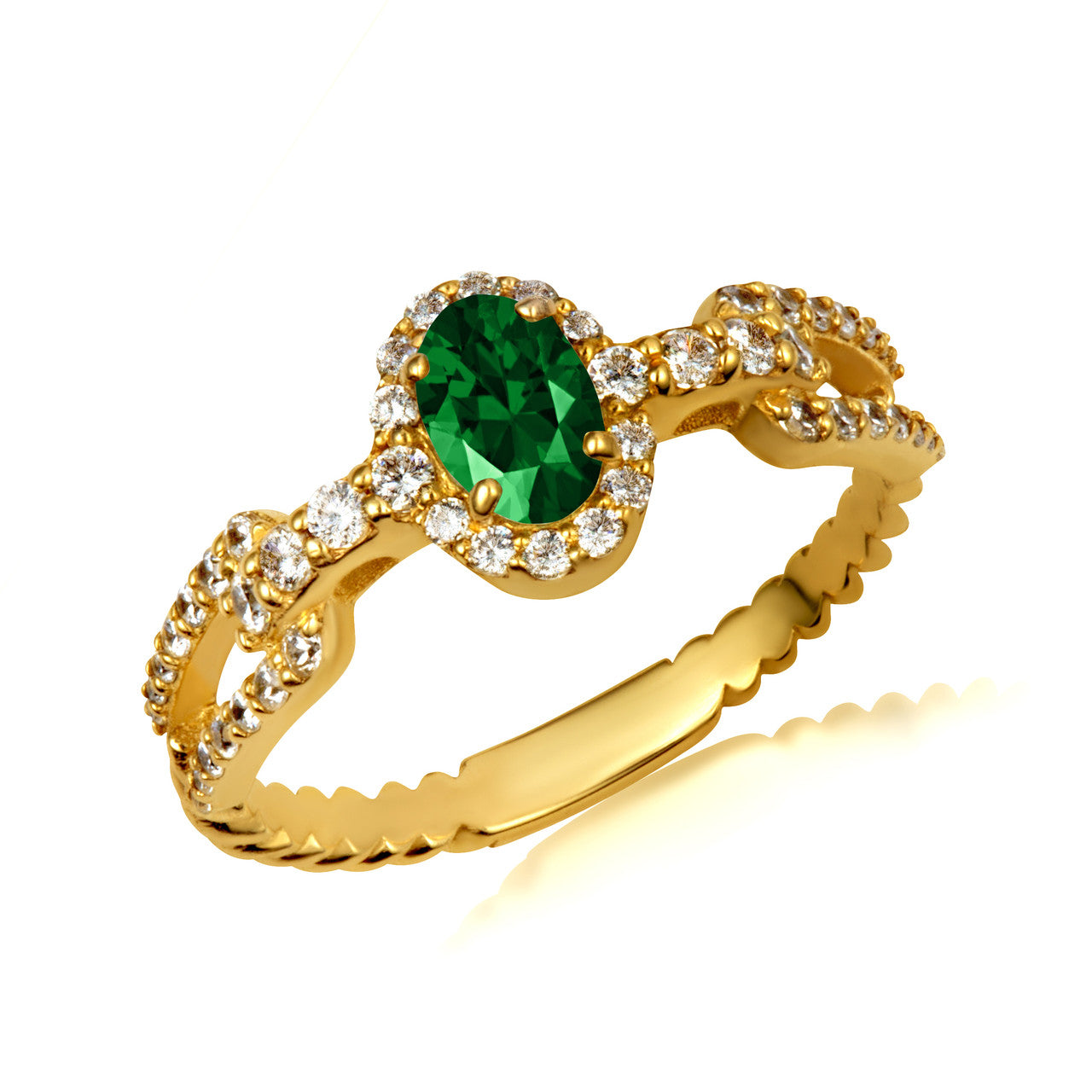 Gold Oval Gemstone Diamond Studded Chain Link Ring 6.4mm (Available in Yellow/Rose/White Gold)