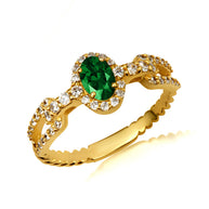 Gold Oval Gemstone Diamond Studded Chain Link Ring 6.4mm (Available in Yellow/Rose/White Gold)