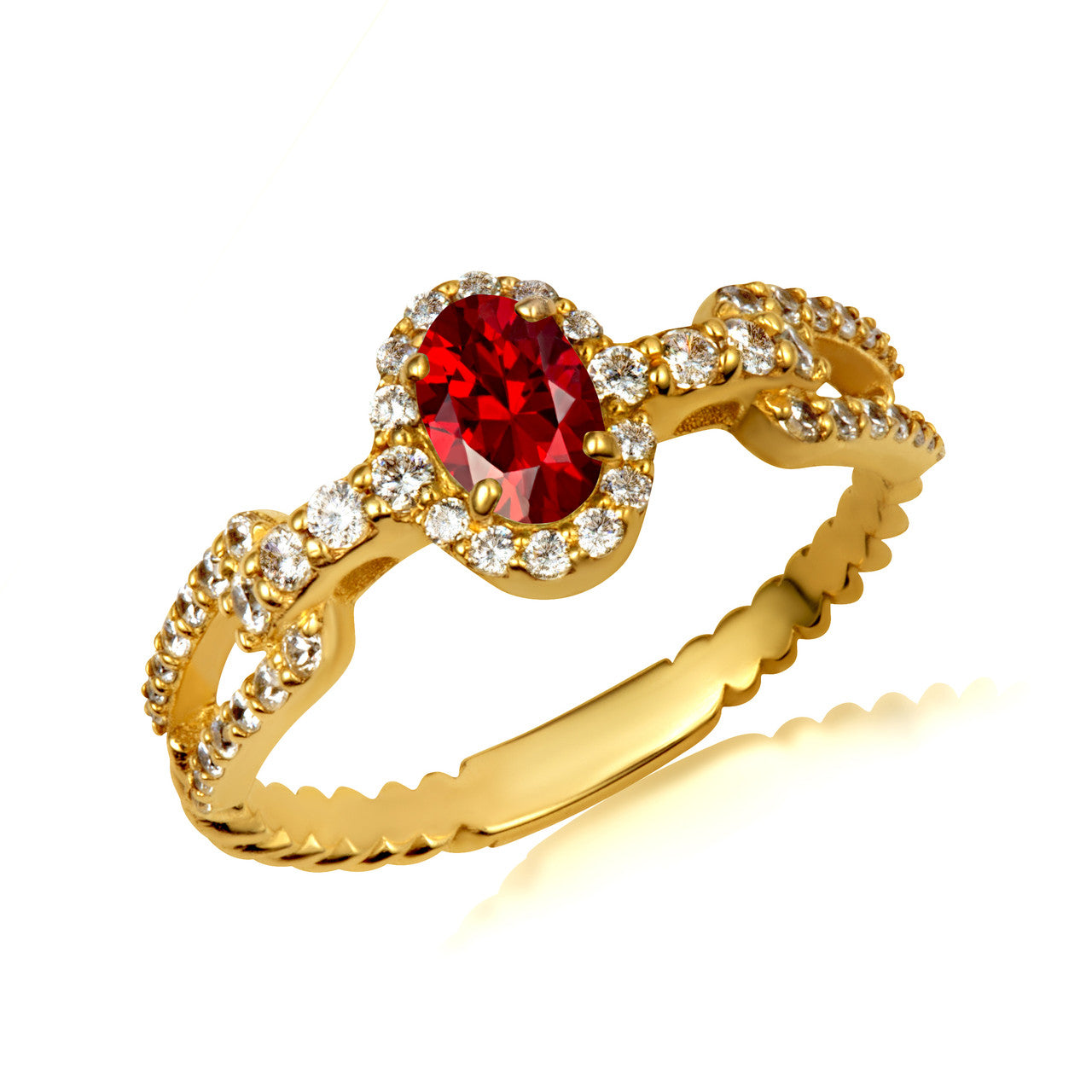 Gold Oval Gemstone Diamond Studded Chain Link Ring 6.4mm (Available in Yellow/Rose/White Gold)