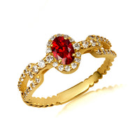 Gold Oval Gemstone Diamond Studded Chain Link Ring 6.4mm (Available in Yellow/Rose/White Gold)