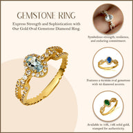 Gold Oval Gemstone Diamond Studded Chain Link Ring 6.4mm (Available in Yellow/Rose/White Gold)