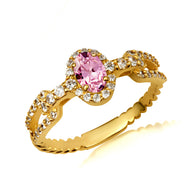 Gold Oval Gemstone Diamond Studded Chain Link Ring 6.4mm (Available in Yellow/Rose/White Gold)