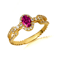 Gold Oval Gemstone Diamond Studded Chain Link Ring 6.4mm (Available in Yellow/Rose/White Gold)