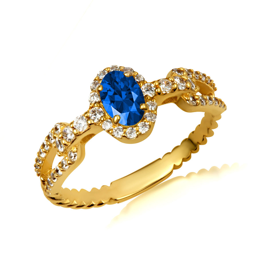 Gold Oval Gemstone Diamond Studded Chain Link Ring 6.4mm (Available in Yellow/Rose/White Gold)