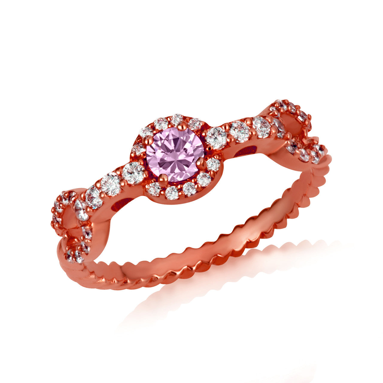 Gold Round Gemstone Diamond Studded Chain Link Ring (Available in Yellow/Rose/White Gold)