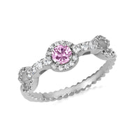 Gold Round Gemstone Diamond Studded Chain Link Ring (Available in Yellow/Rose/White Gold)