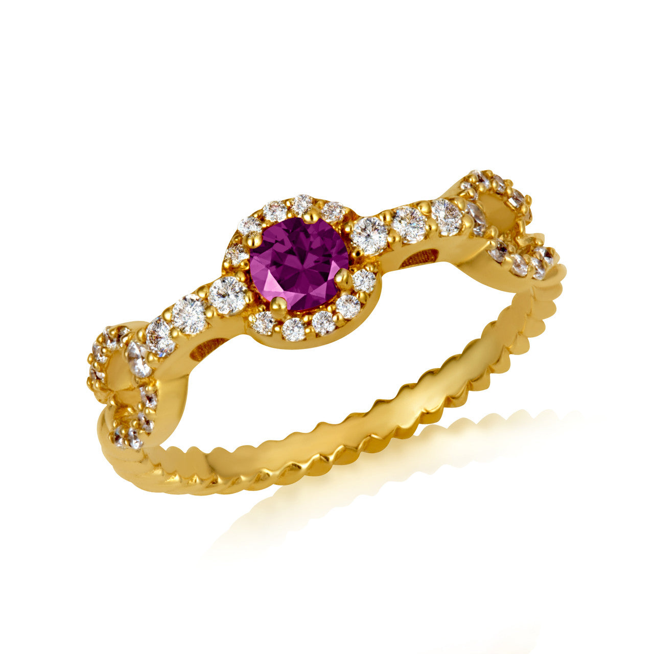 Gold Round Gemstone Diamond Studded Chain Link Ring (Available in Yellow/Rose/White Gold)