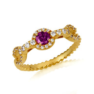 Gold Round Gemstone Diamond Studded Chain Link Ring (Available in Yellow/Rose/White Gold)