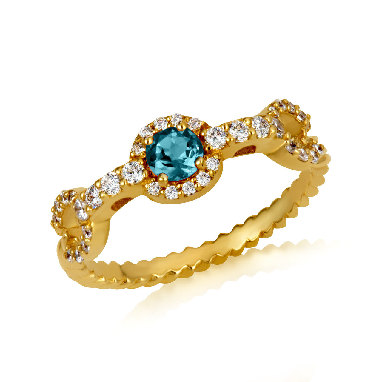 Gold Round Gemstone Diamond Studded Chain Link Ring (Available in Yellow/Rose/White Gold)