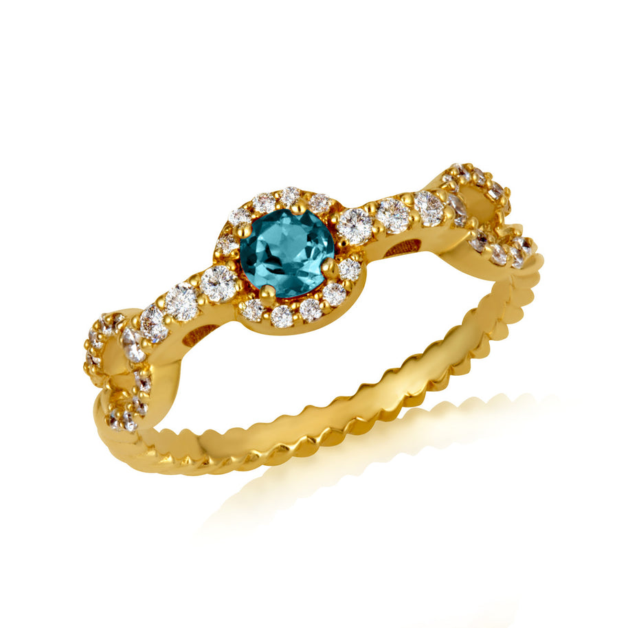 Gold Round Gemstone Diamond Studded Chain Link Ring (Available in Yellow/Rose/White Gold)