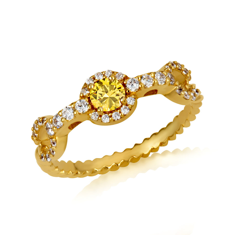 Gold Round Gemstone Diamond Studded Chain Link Ring (Available in Yellow/Rose/White Gold)