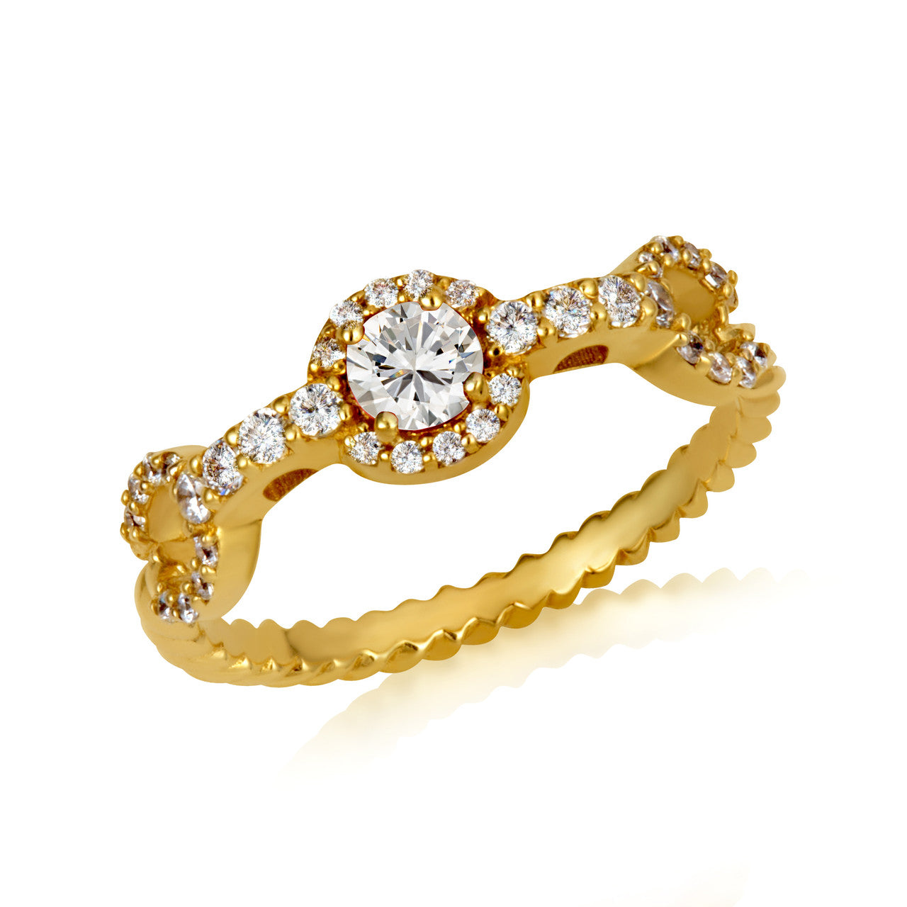 Gold Round Gemstone Diamond Studded Chain Link Ring (Available in Yellow/Rose/White Gold)