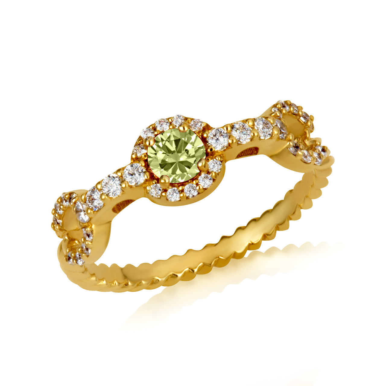 Gold Round Gemstone Diamond Studded Chain Link Ring (Available in Yellow/Rose/White Gold)