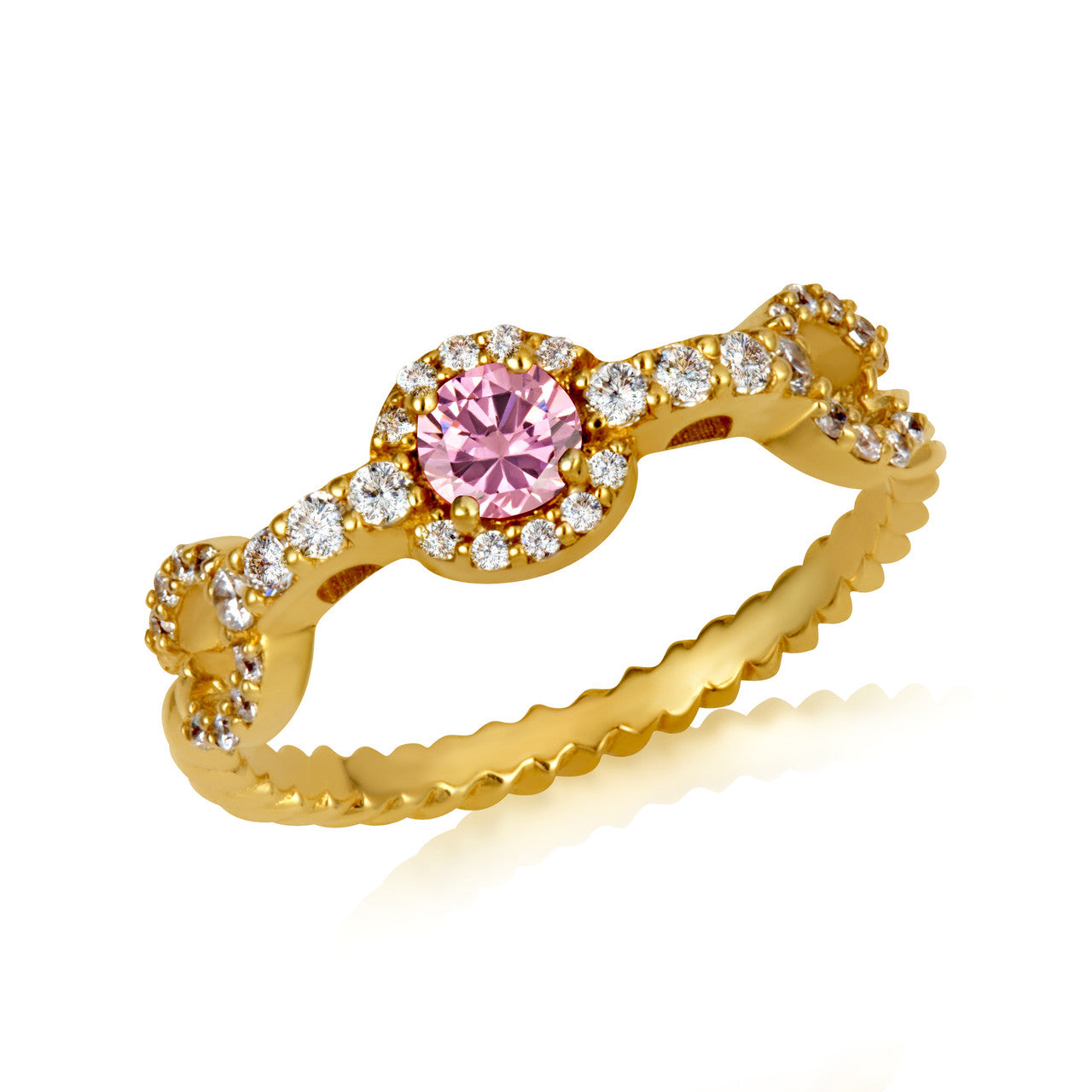 Gold Round Gemstone Diamond Studded Chain Link Ring (Available in Yellow/Rose/White Gold)