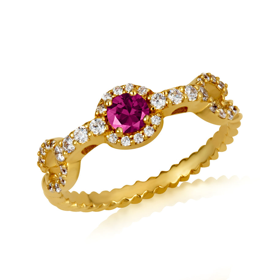 Gold Round Gemstone Diamond Studded Chain Link Ring (Available in Yellow/Rose/White Gold)