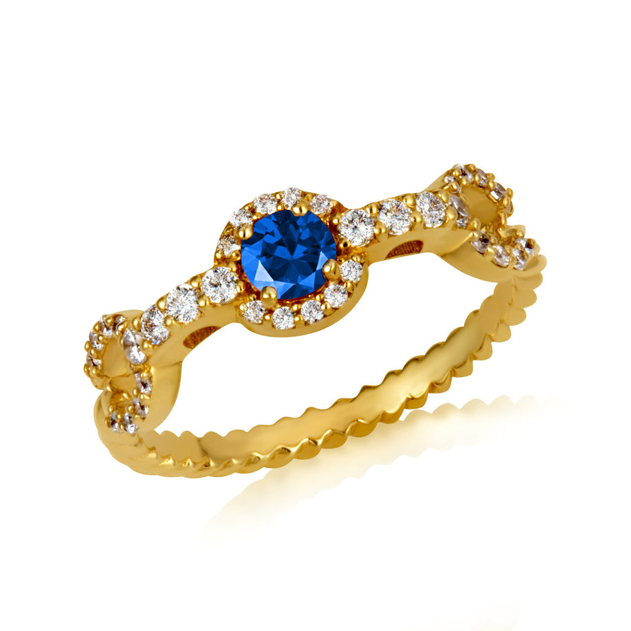 Gold Round Gemstone Diamond Studded Chain Link Ring (Available in Yellow/Rose/White Gold)
