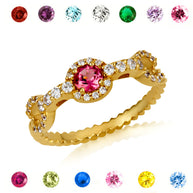 Gold Round Gemstone Diamond Studded Chain Link Ring (Available in Yellow/Rose/White Gold)