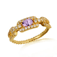Gold Oval Gemstone Diamond Studded Cuban Chain Link Ring 5.3mm (Available in Yellow/Rose/White Gold)