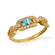 Gold Oval Gemstone Diamond Studded Cuban Chain Link Ring 5.3mm (Available in Yellow/Rose/White Gold)