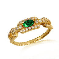 Gold Oval Gemstone Diamond Studded Cuban Chain Link Ring 5.3mm (Available in Yellow/Rose/White Gold)