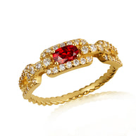 Gold Oval Gemstone Diamond Studded Cuban Chain Link Ring 5.3mm (Available in Yellow/Rose/White Gold)
