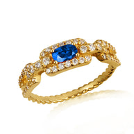 Gold Oval Gemstone Diamond Studded Cuban Chain Link Ring 5.3mm (Available in Yellow/Rose/White Gold)