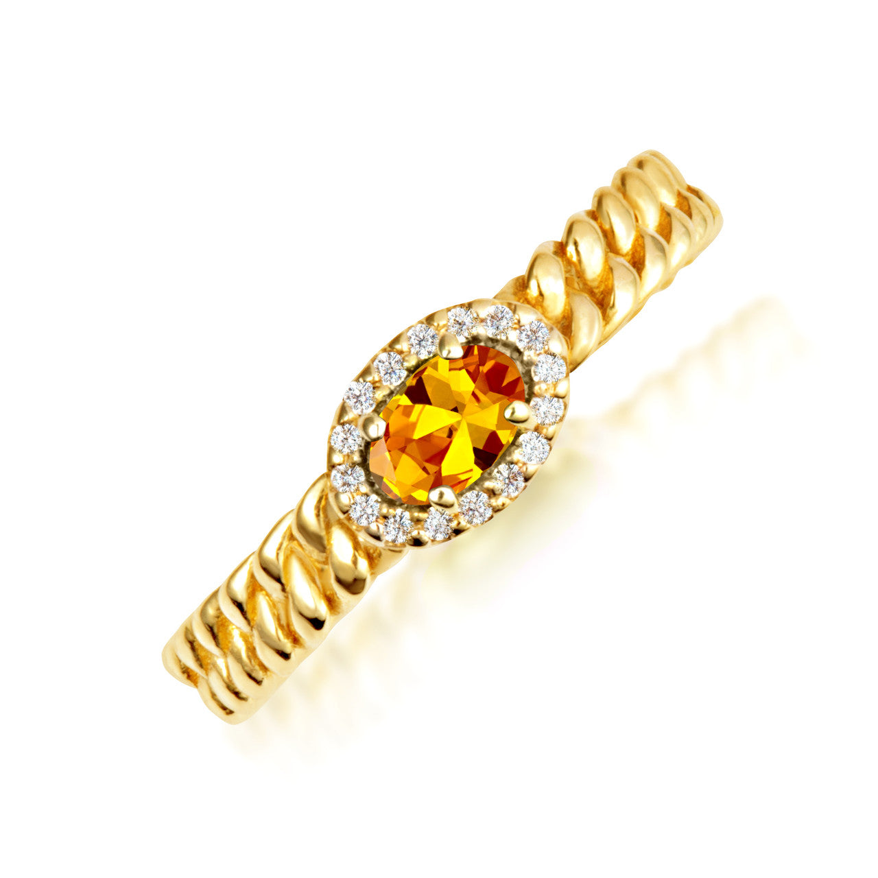 Gold Oval Gemstone Diamond Halo Cuban Chain Link Ring (Available in Yellow /Rose/White Gold)