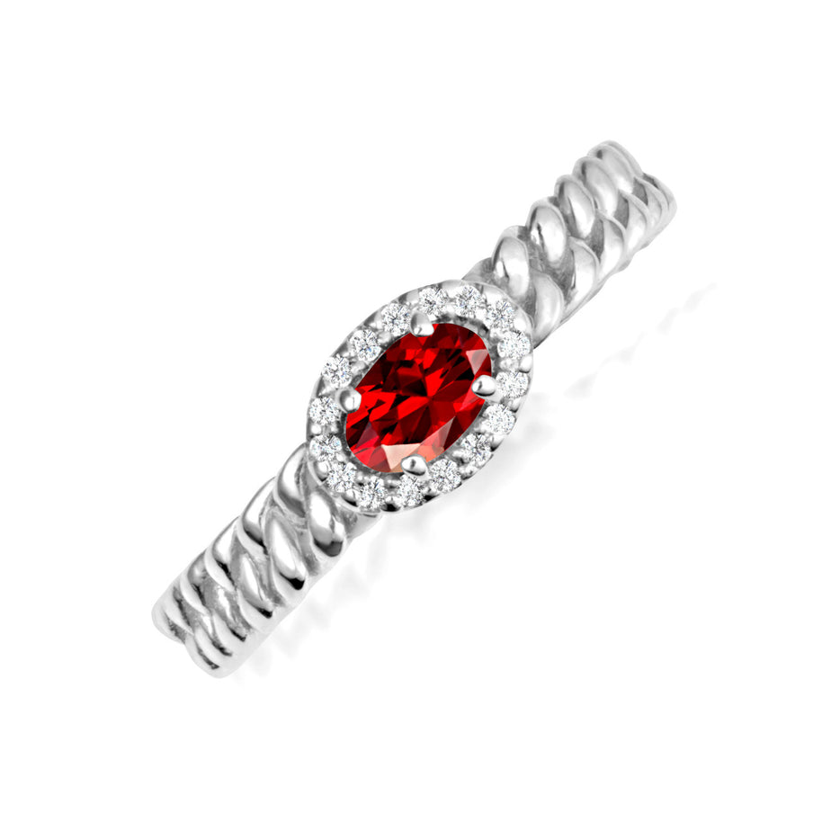 Gold Oval Gemstone Diamond Halo Cuban Chain Link Ring (Available in Yellow /Rose/White Gold)